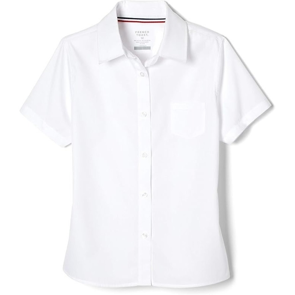 French Toast Girls' Short Sleeve Blouse with Pocket - White Size 14